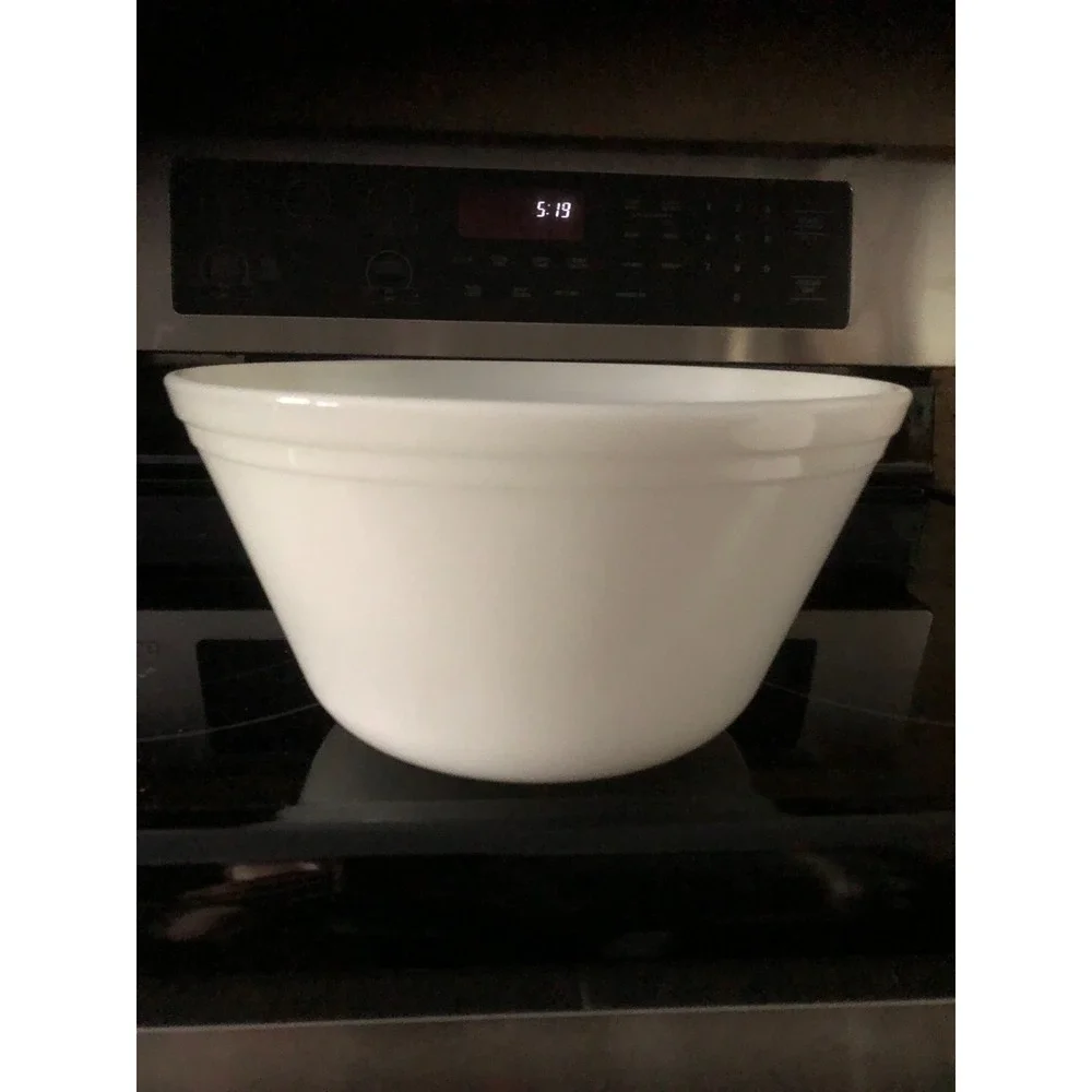 Vintage Federal White Milk Glass Oven Ware Double Band F Shield 9